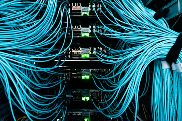 Lots of cables connected to a computer.